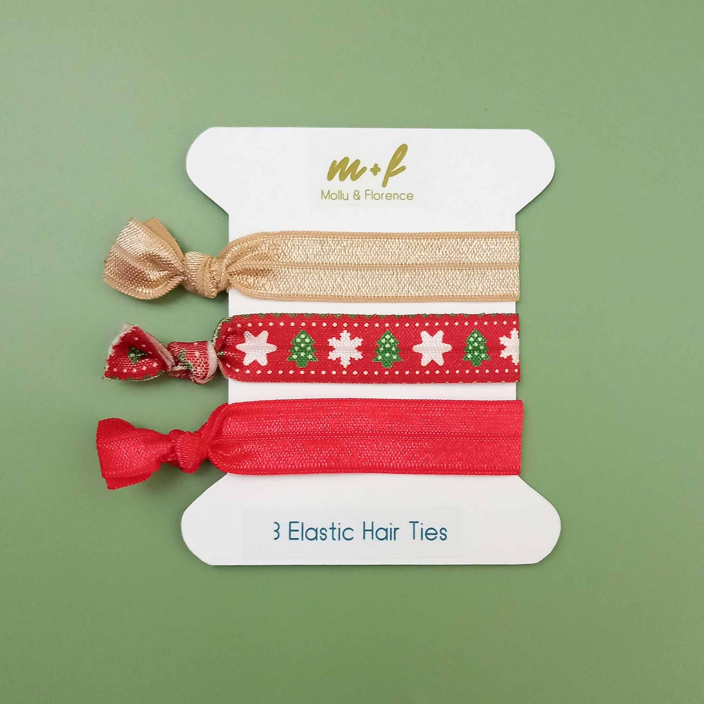 Christmas Themed Elastic Hair Ties. Set of 3. Style C