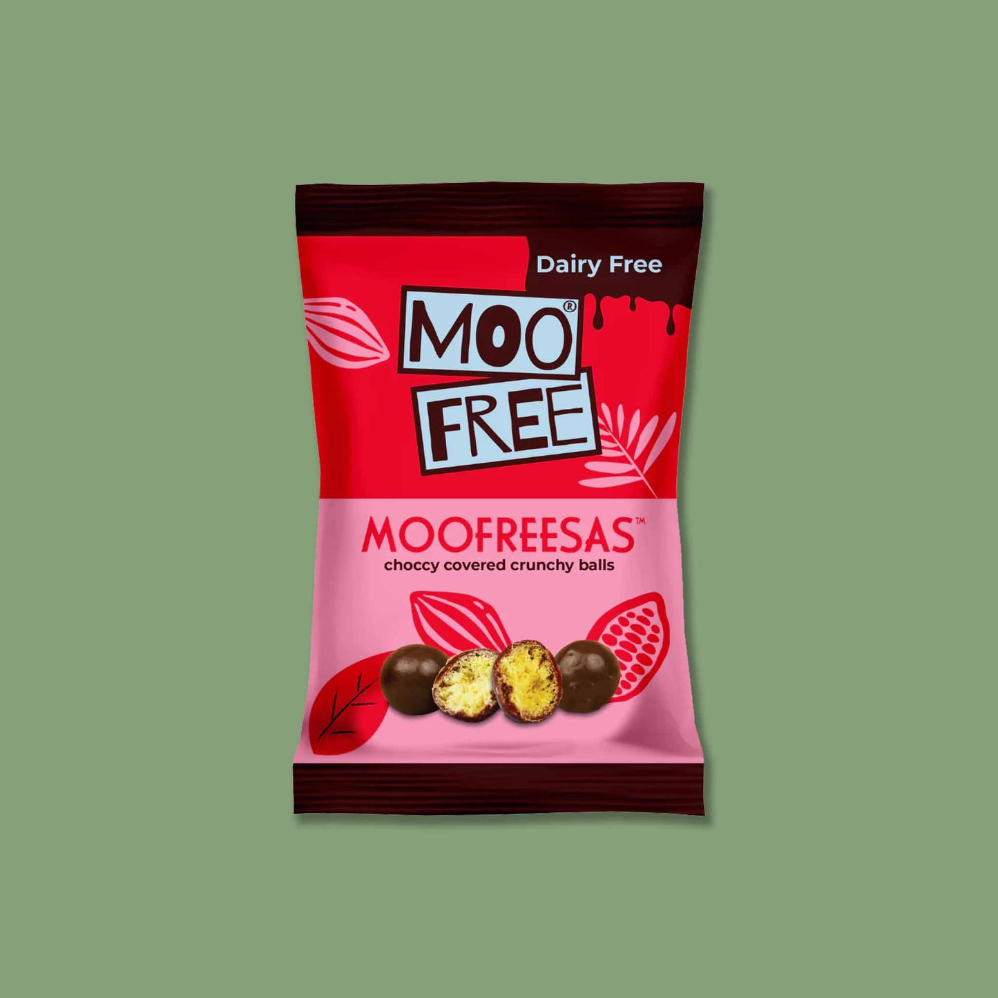 A 35g bag of Moo Free vegan chocolate covered rice balls