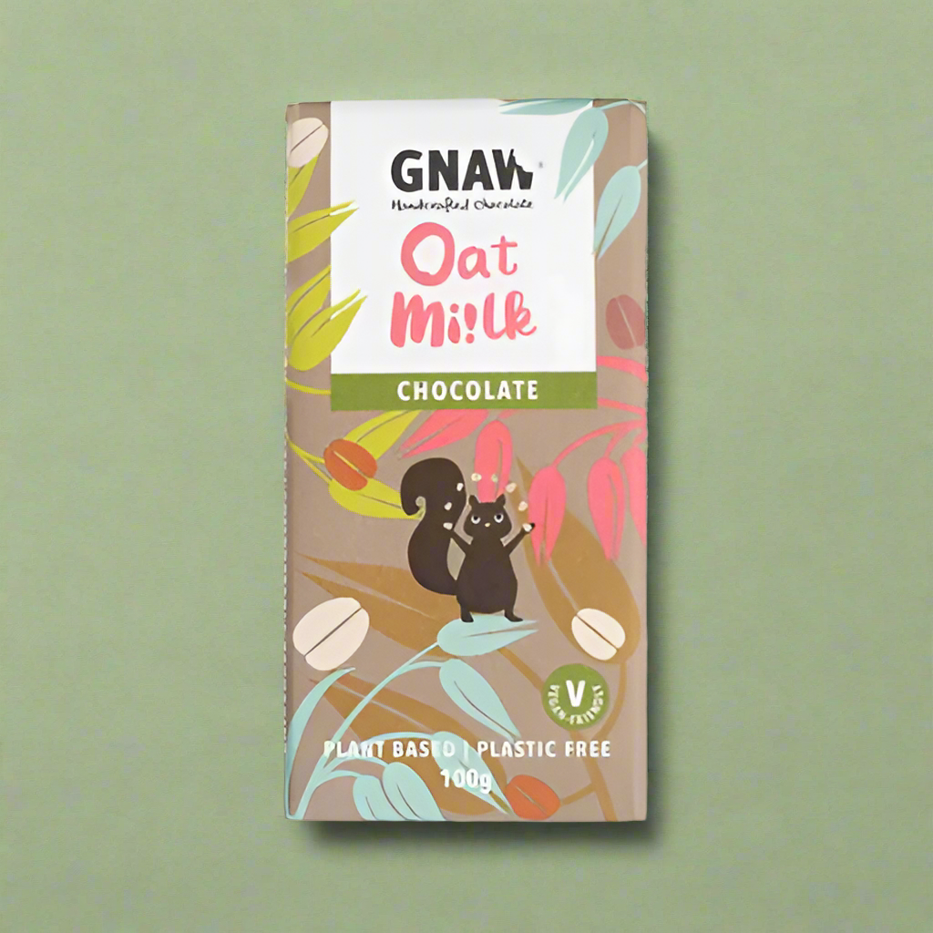 An 100g bar of vegan-friendly oat milk chocolate by Gnaw