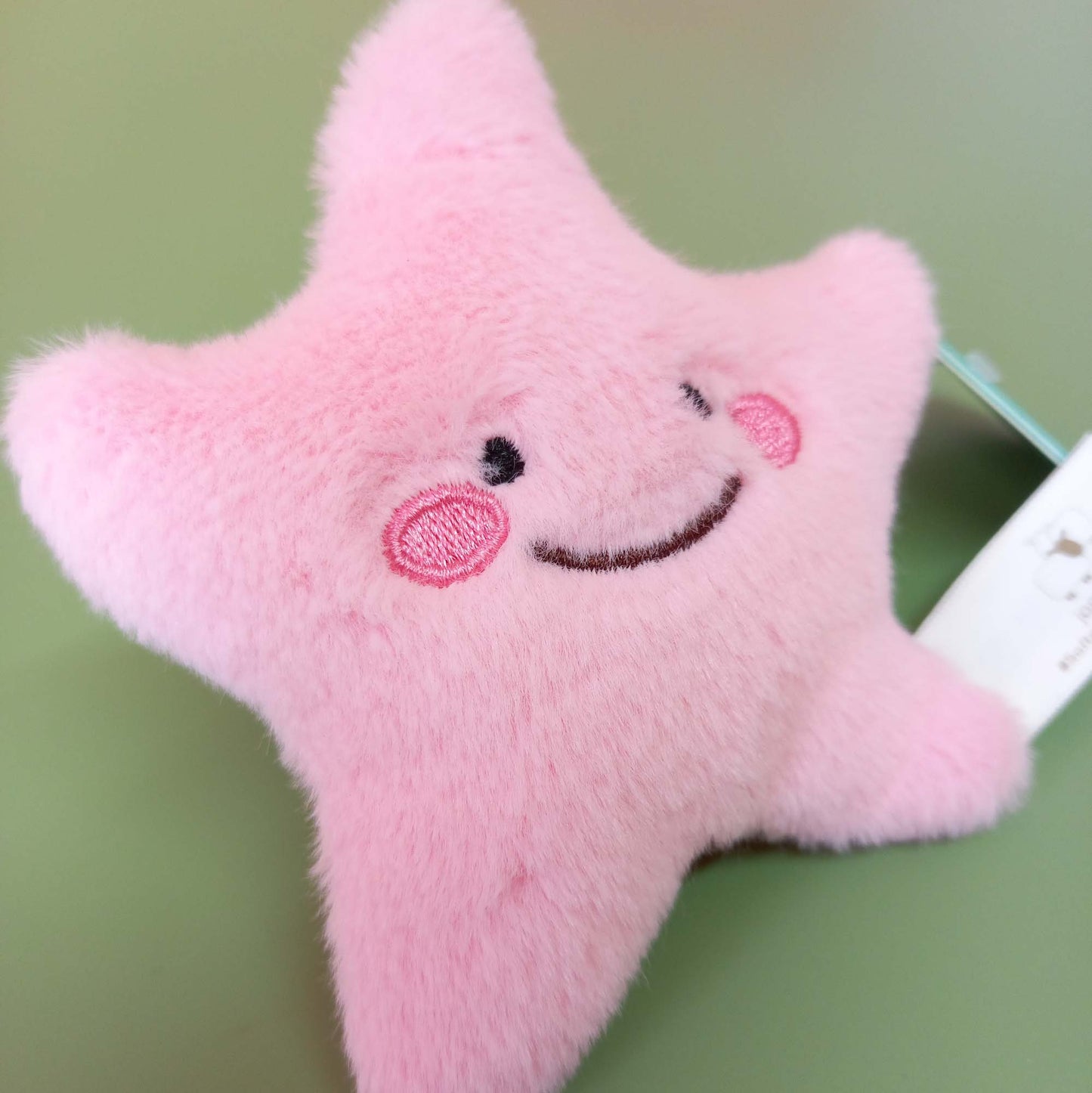 Closeup of pink starfish soft toy