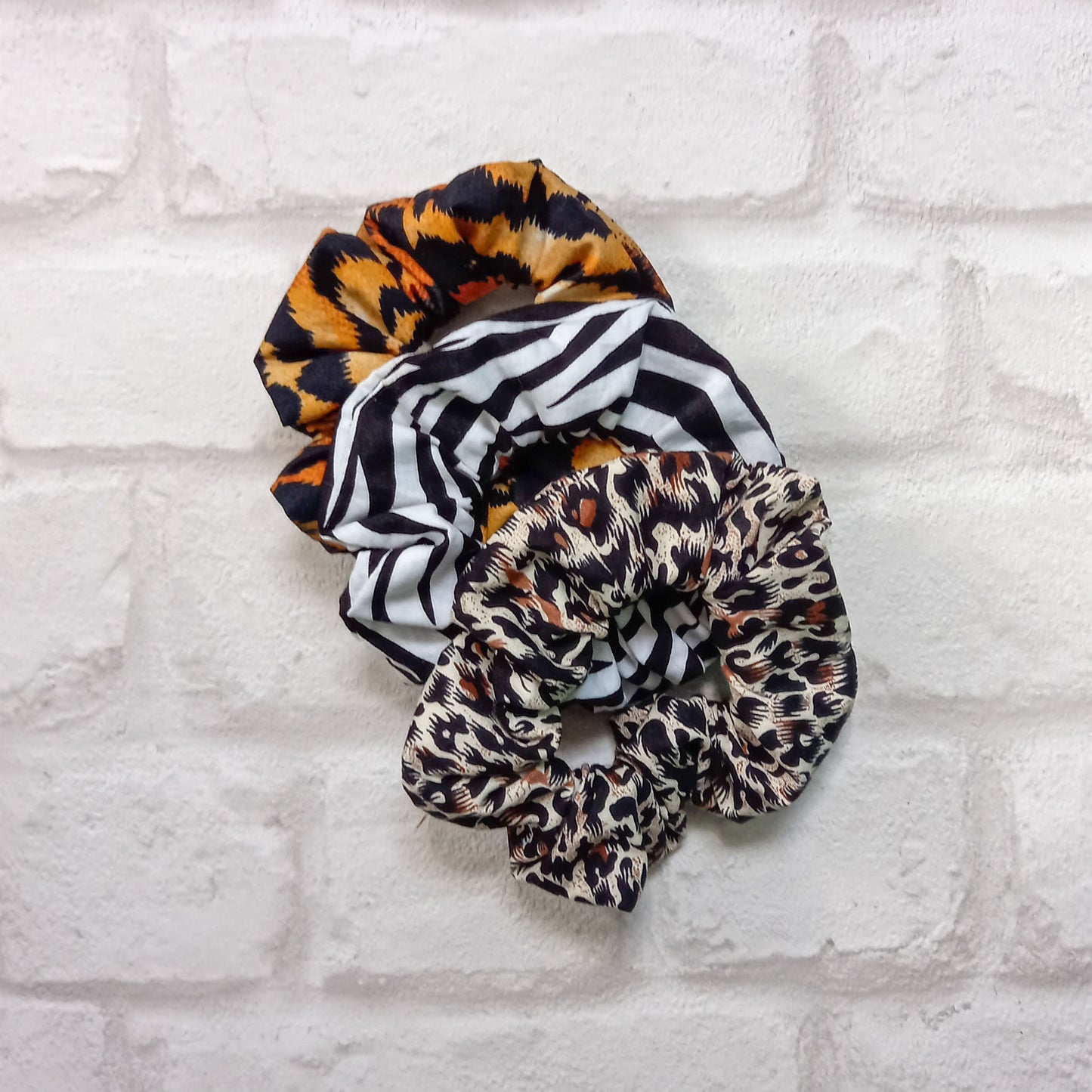 Animal print scrunchie. Tiger, zebra or cheetah hair accessories. Single or set of 3