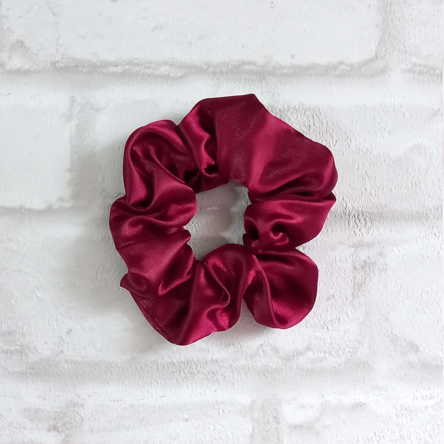 Burgundy satin hair scrunchie