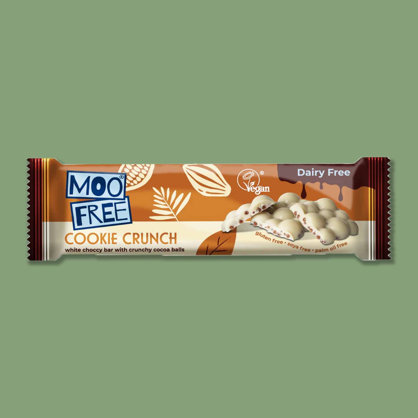 A 35g vegan white chocolate bar with crispy rice pieces