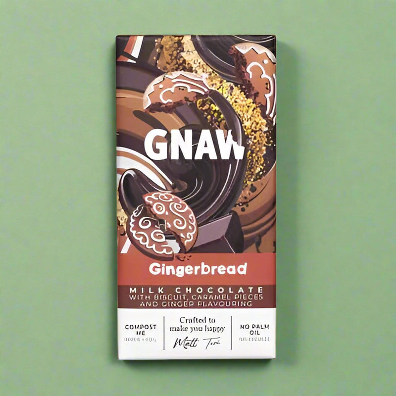 An 80g bar of Gnaw Gingerbread flavoured milk chocolate