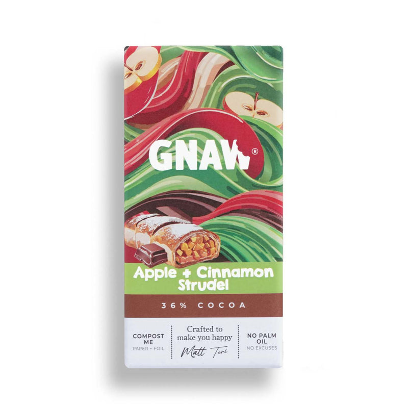 GNAW Apple & Cinnamon Strudel chocolate bar on a white background