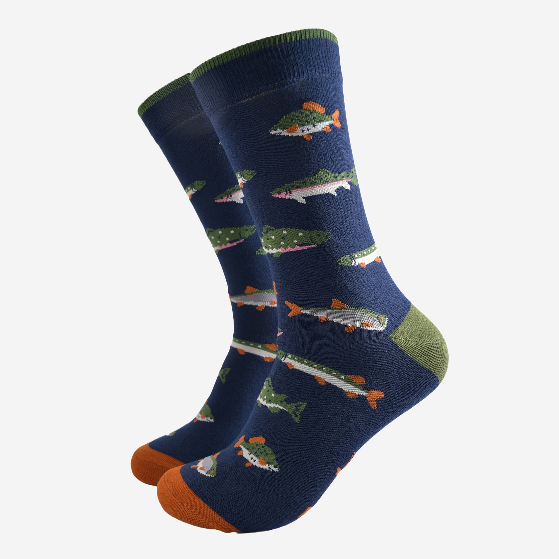 Navy blue fishing themed men’s socks