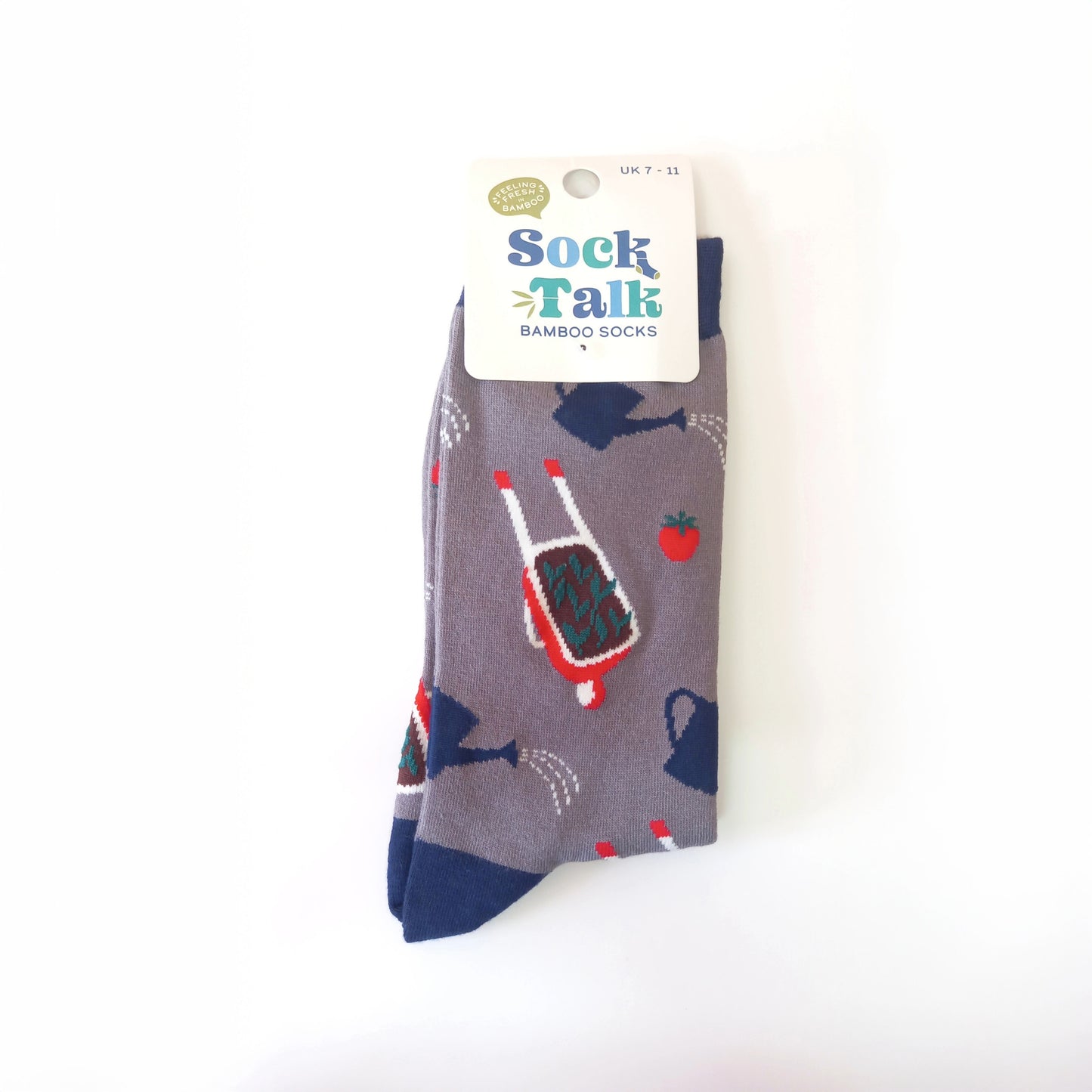 A pair of grey men's gardening themed socks