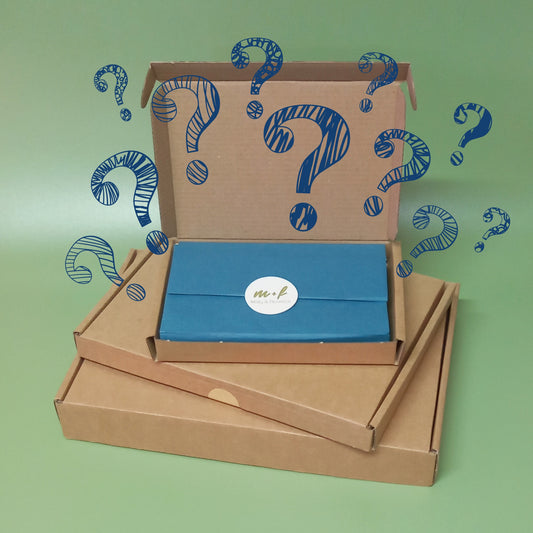 A stack of 3 different sized gift boxes containing mystery items
