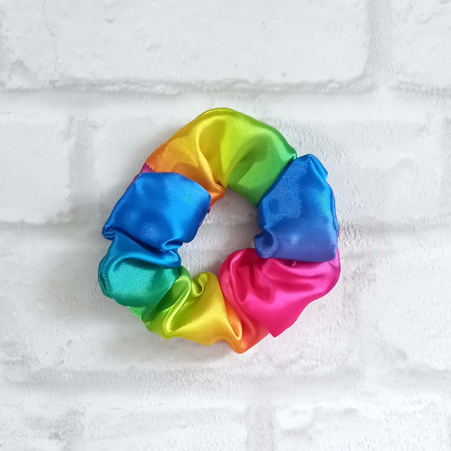 Rainbow satin hair scrunchie