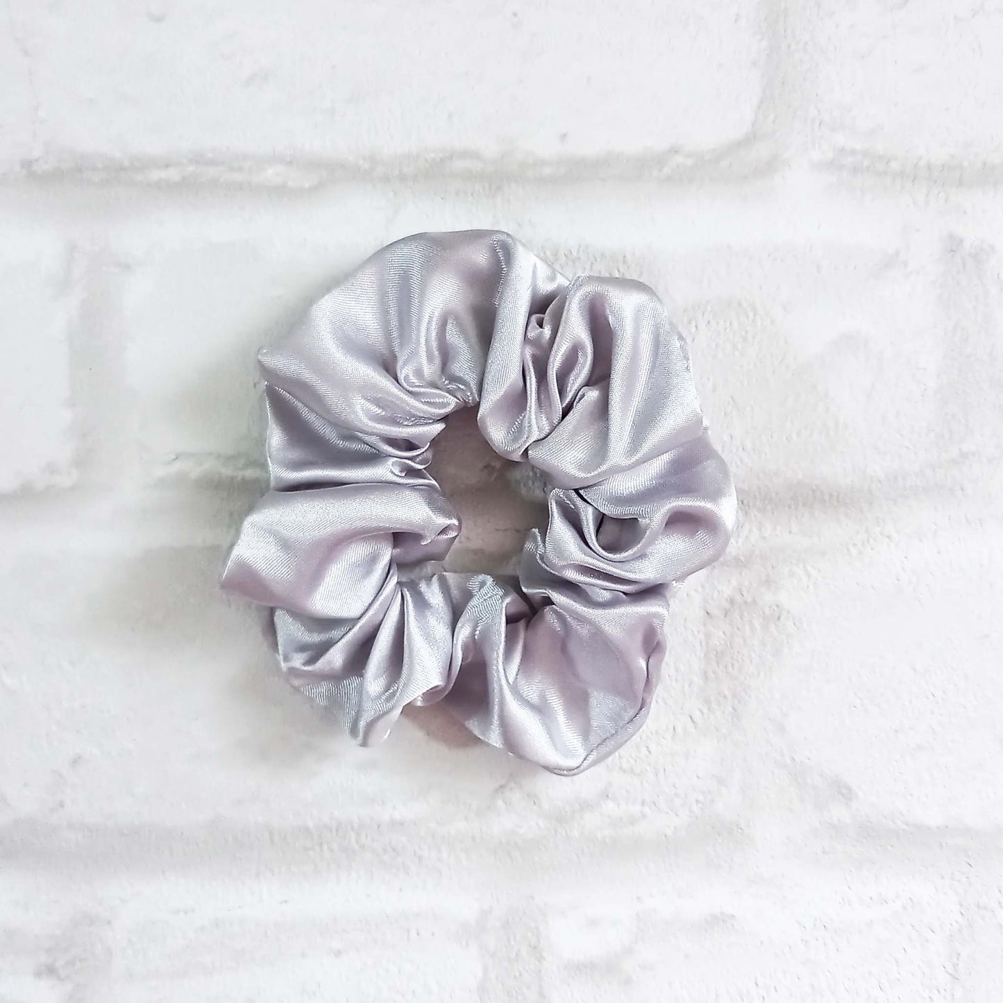 Silver satin hair scrunchie