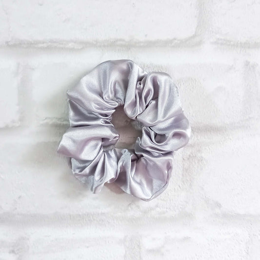 Silver satin hair scrunchie